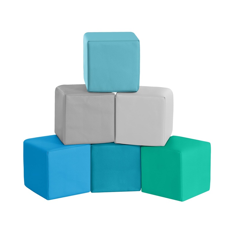 Foam Building Toys For Toddlers: 6-Pieces Waterproof Pu Leather Soft Foam Blocks – Colorful Large Stacking Blocks – Early Learni