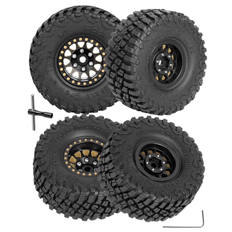 Full Brass 1.0In Beadlock Rc Truck Tires Wheels Tires Upgrades Part For 1/18 1/24 Trx4M Axial Scx24 Rc Crawler,Rc Wheels Hops Up