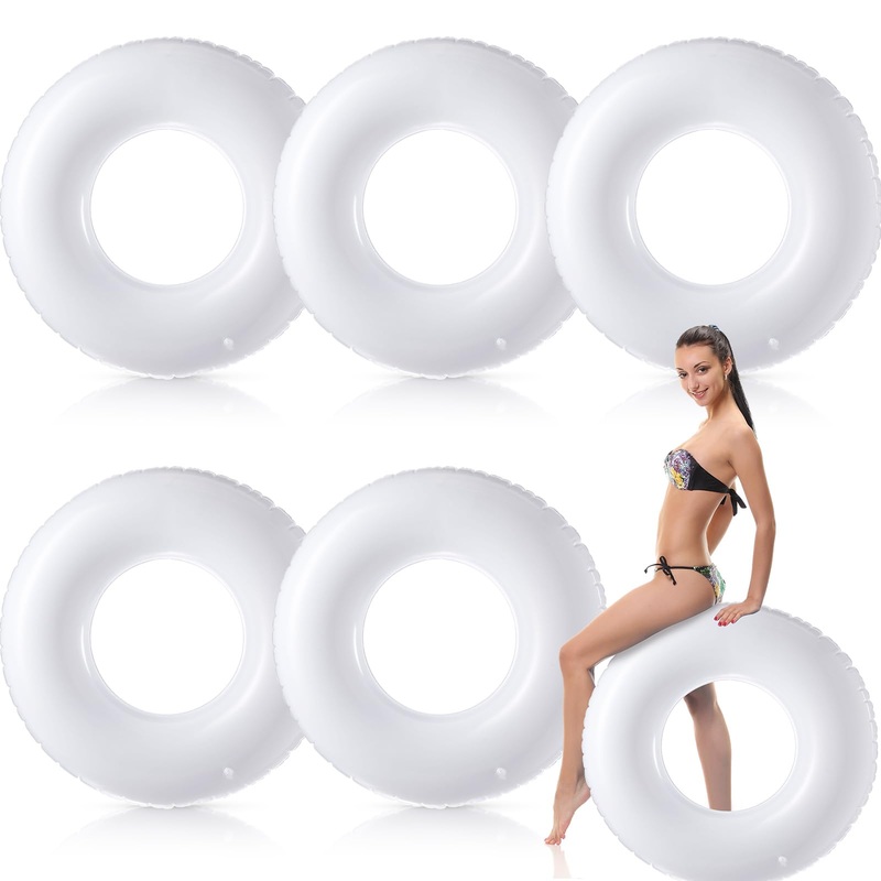 Gemscream 6 Pcs Inflatable Pool Float White Swimming Ring Pool Floats Adult Inflatable Tube Toy For Man Women Summer Vacation Be