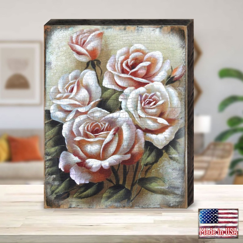 Glennville Rose Art Wooden Wall Art by Nature Wonders – Love Family Kids Decor – 95306B