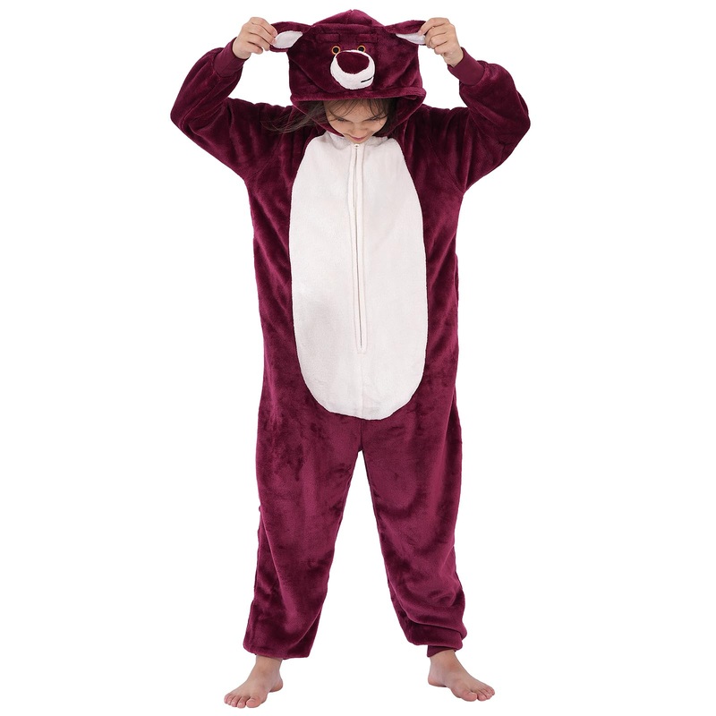 Halloween Christmas Unisex Kids Flannel Cosplay Onesie Costume Outfit Suit For Girls And Boys (Red Bear, 10 Years)