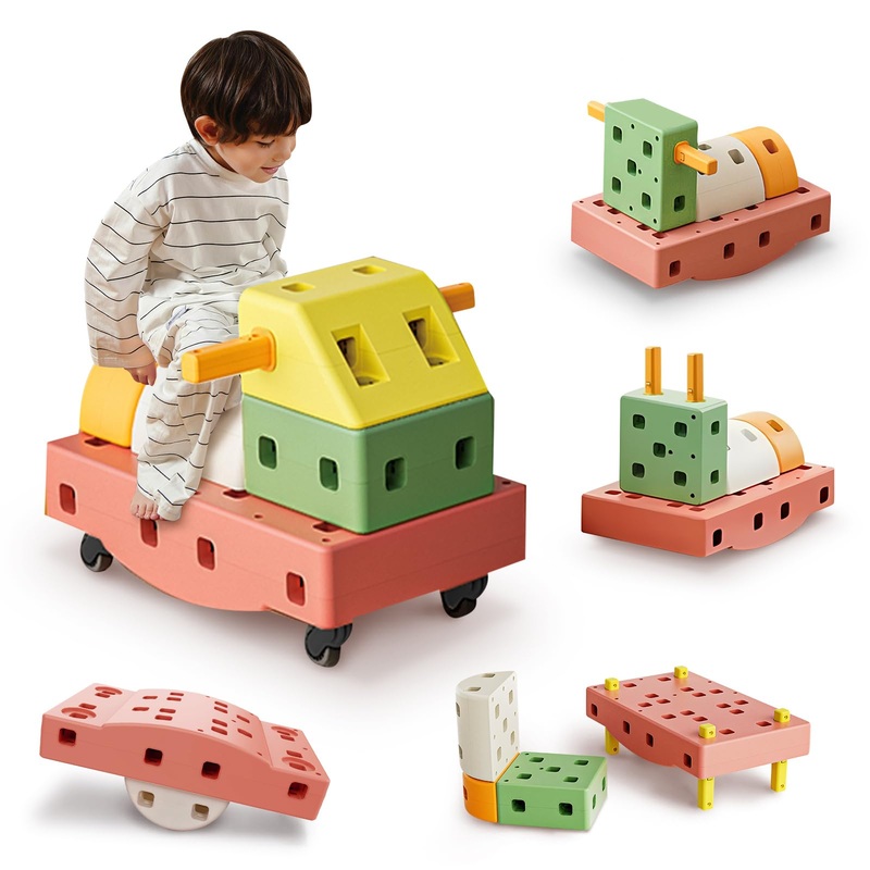 Happi2U Diy Giant Building Blocks Set For Toddler – Big Stacking Soft Blocks With Wheels For Kids With Shape & Color Learning –