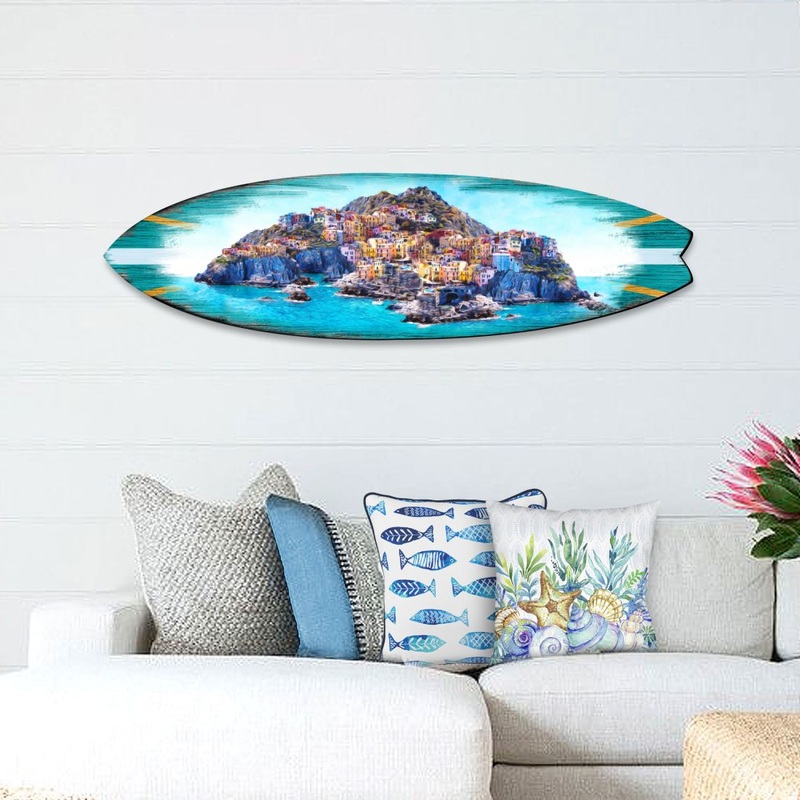 Island Surfboard Coastal Door Art by G. DeBrekht – Coastal Holiday Decor – 8490101HS