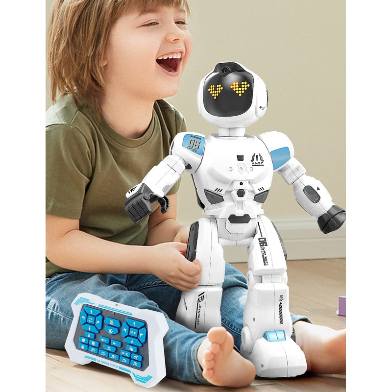 Large Smart Emo Robot Toys For Kids 5-7,Gesture Sensing Programmable Interactive Remote Control Robots For 8-12 With Led Eye Exp