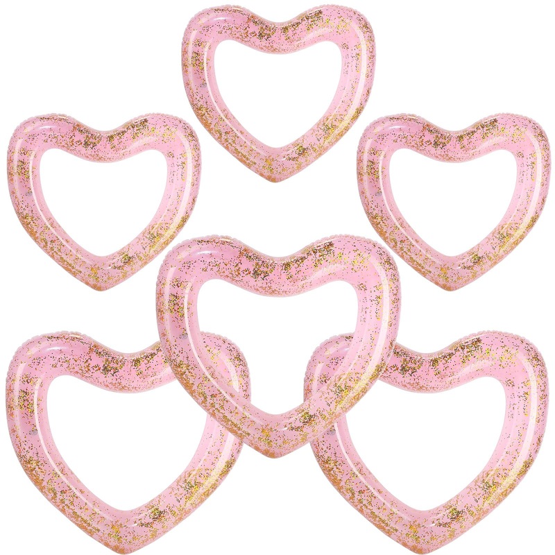 Lenwen 6 Pcs Heart Pool Float, 43”/31” Inflatable Glitter Heart Floatie Tubes Heart Bachelorette Party Prop Heart Summer Swimm