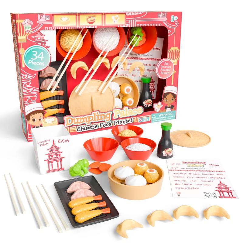 Lollipop Dumpling Palace Chinese Food Playset For Kids – 34-Piece Set For Toddlers 3+, Gourmet Play Kitchen With Realistic Food