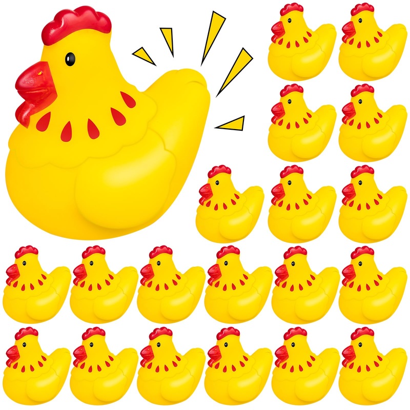 Mini Rubber Chickens Toys, 40Pcs Cute Chicks Squeak Bath Toy, Yellow Floating Rubber Chicken For Boy Girl Baby Shower Birthday P