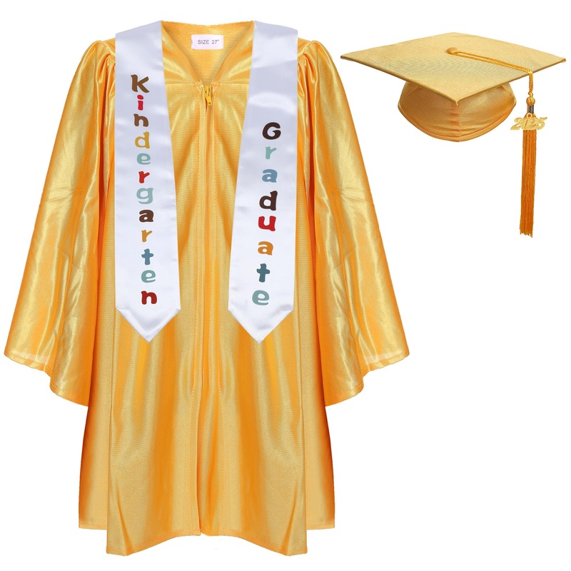 Newrara Kindergarten Graduation Cap And Gown Stole Package For Kids (Gold, 27)