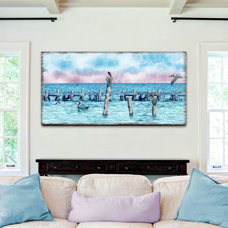 Ocean Paradise Pelicans and Seagulls Wooden Coastal Wall Art by Nature Wonders – Coastal Sea-Life Decor – 95252-6B-L