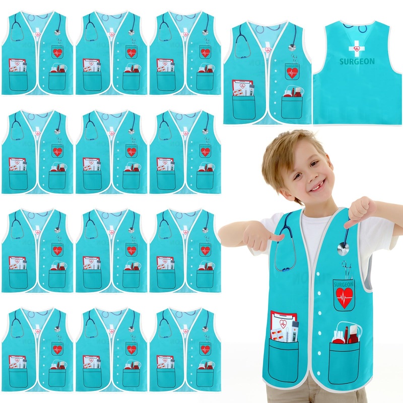 Panitay 12 Pcs Kids Community Helper Dress Up Vest Career Cosplay Cloth Toddlers Occupation Role Play Costume Supplies (Surgeon)
