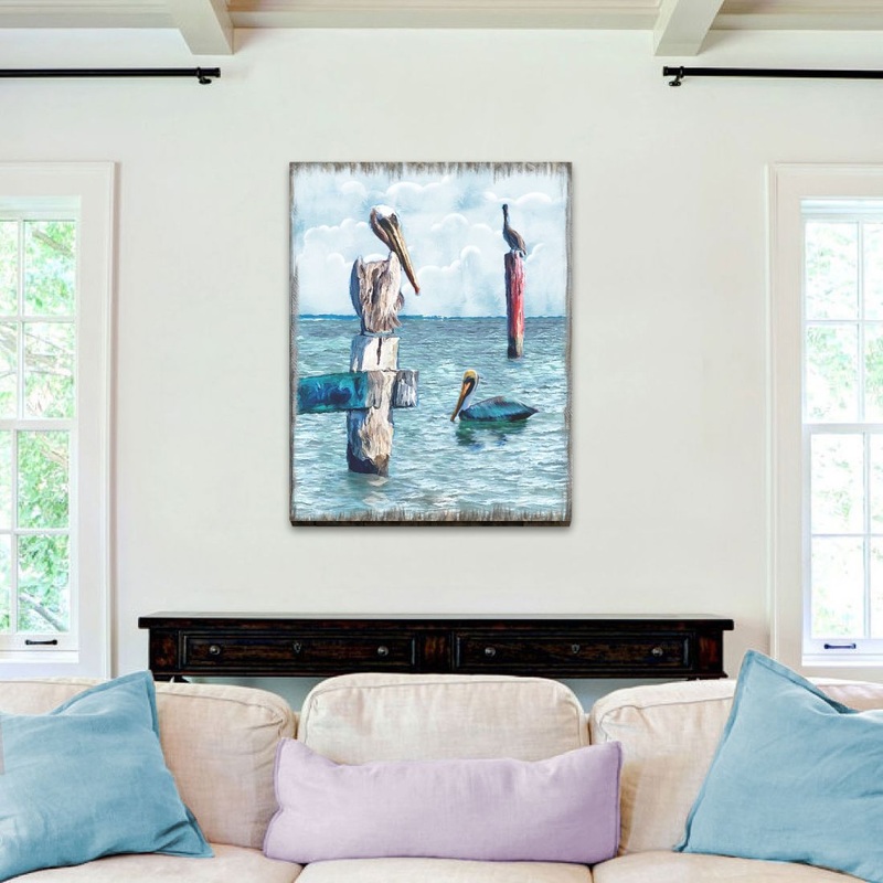 Peaceful Birds Pelicans and Seagulls Wooden Coastal Wall Art by Nature Wonders – Coastal Sea-Life Decor – 95252-4B