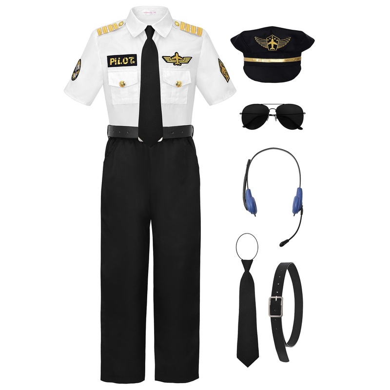 Relibeauty Pilot Costume For Kids With Accessories Airline Captain Pilot Costume Dress Up Career Day,150