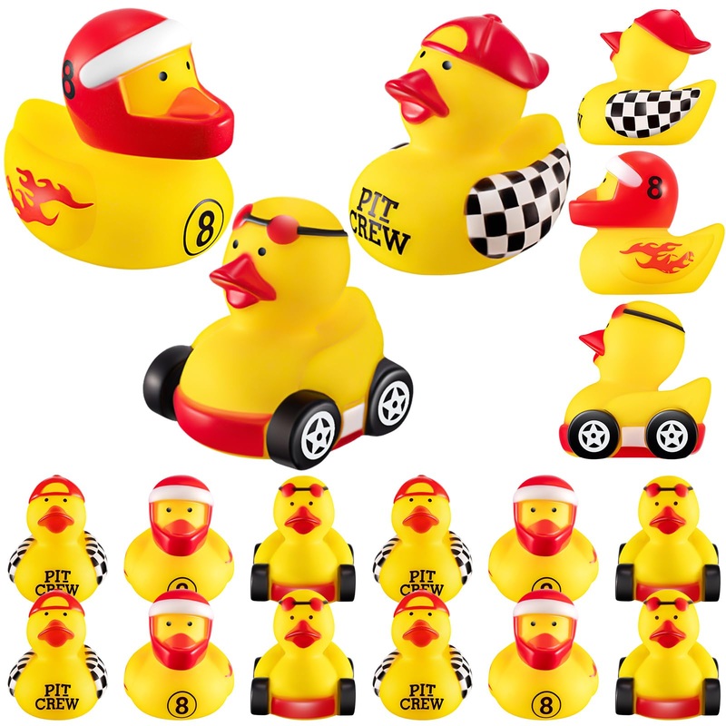 Shappy 24 Pieces Race Car Driver Rubber Duckies 2 Inch Mini Rubber Ducks For Kids Birthday Party Decorations Gift Classroom, 3 D