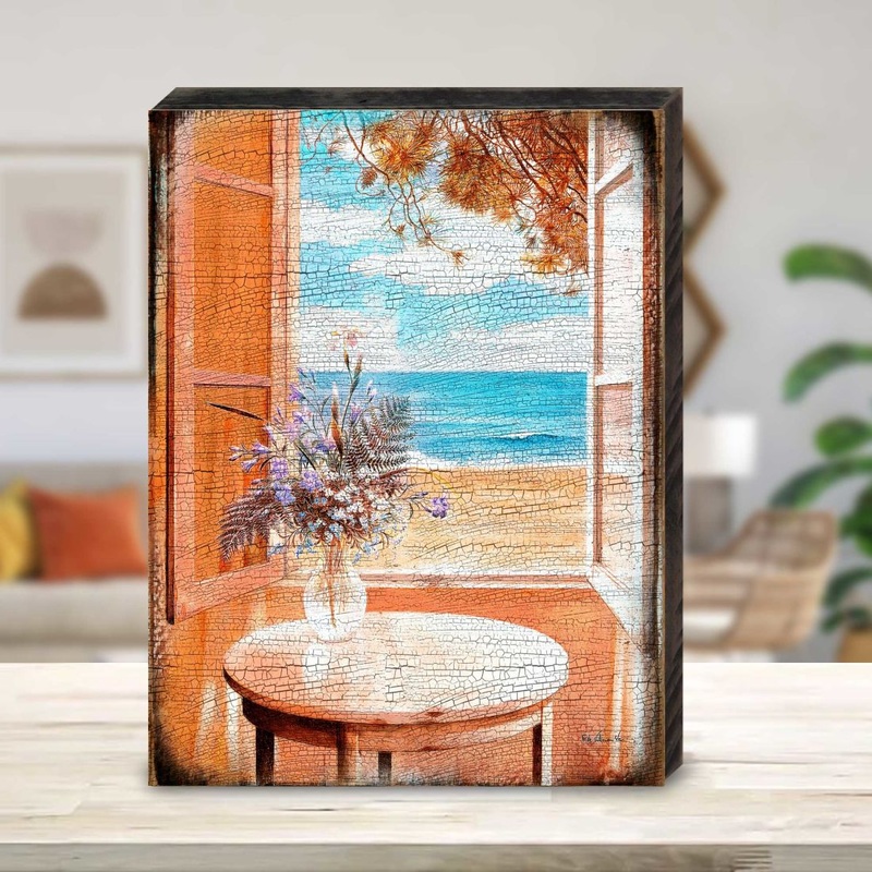 South Perth Window View Wooden Coastal Wall Art by Nature Wonders – Coastal Sea-Life Decor – 95313B