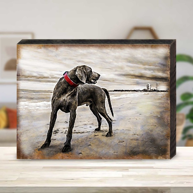 Speight Dog at The Beach Wooden Wall Art by Nature Wonders – Pets Dog and Cats Decor – 95344B
