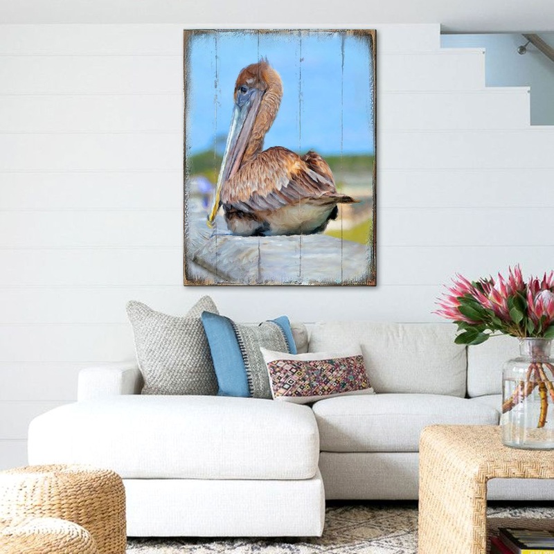 Spengler Pelican Wooden Coastal Wall Art by Nature Wonders – Coastal Sea-Life Decor – 95325B