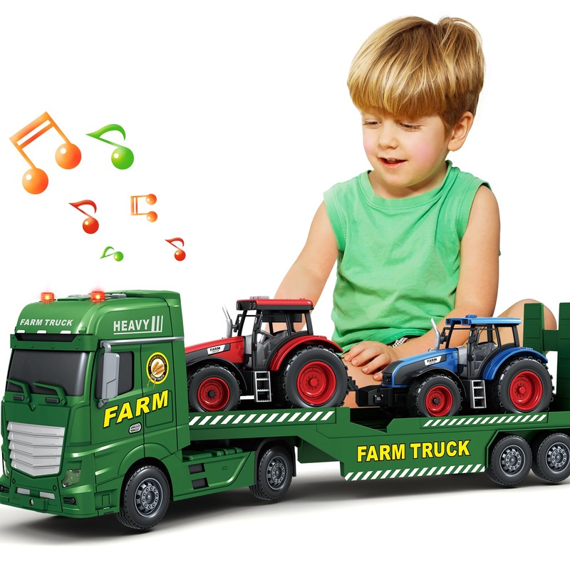 Springflower Toddler Boy Truck Toys, 25” Large Farm Vehicles With Tractors, 3 In 1 Farm Truck Boy Toy, Christmas & Birthday Gif