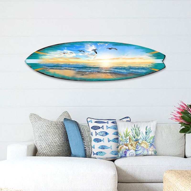 Sunset Surfboard Coastal Door Art by G. DeBrekht – Coastal Sea-Life Decor – 8490103HS
