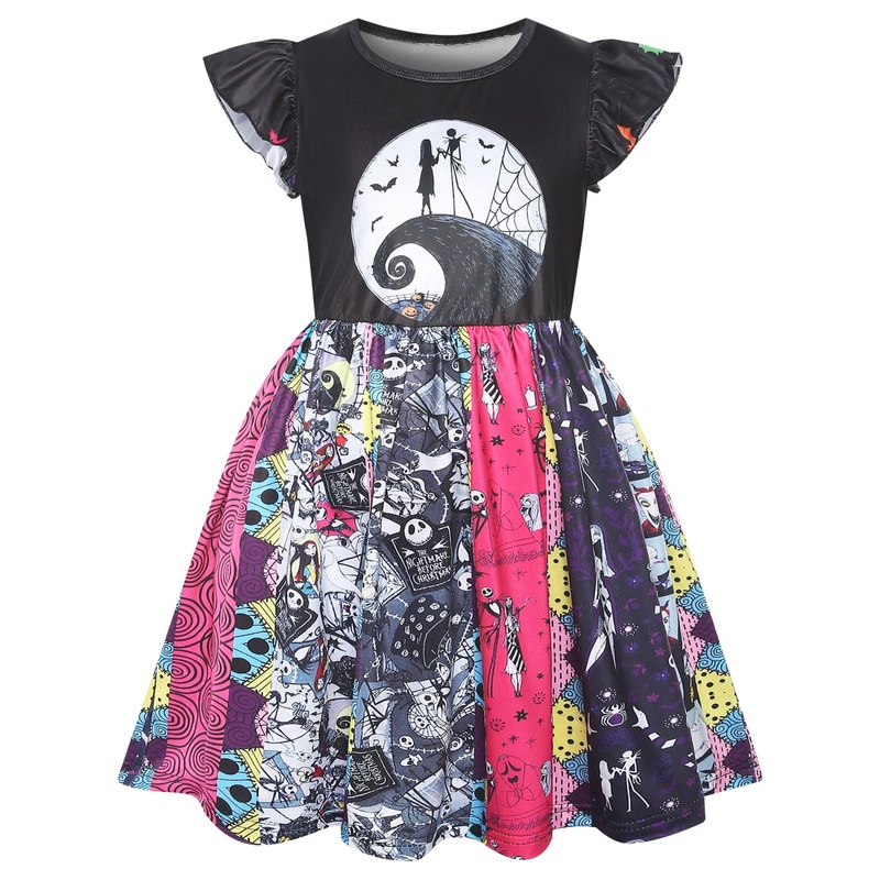 Xybxxt Girls Sally Dress Halloween Party Dress Nightmare Christmas Dress Up(7-8 Years,Black)