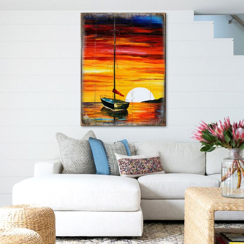 Alberty Sailboat Sunset Wooden Coastal Wall Art by Nature Wonders – Coastal Sea-Life Decor – 95323B