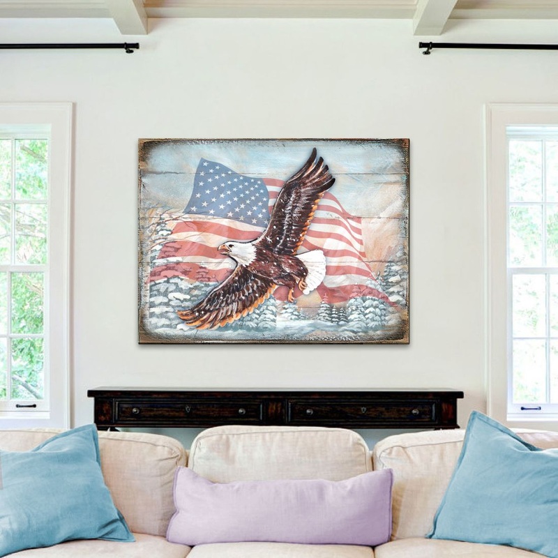 American Eagle Art Wooden Wall Art by Nature Wonders – American Patriotic Decor – 95221B
