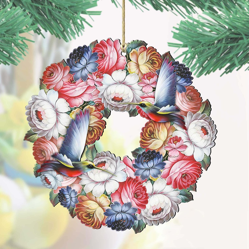 Birdy Floral Wreath Wooden Ornaments by G. DeBrekht – Easter Spring Decor – 8185312