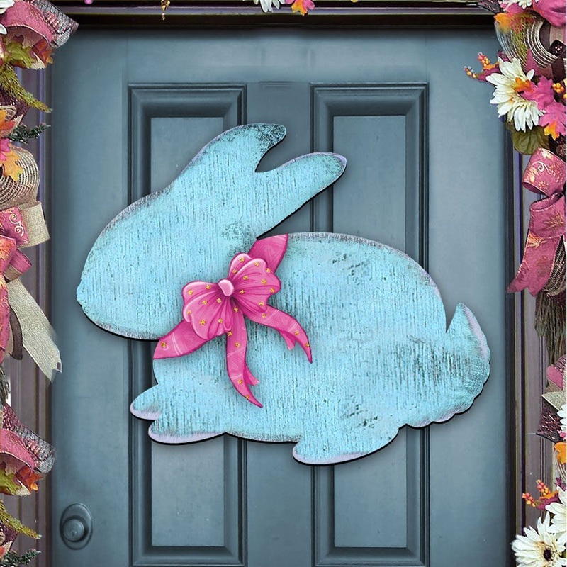 Blue Bunny Rabbit Easter Door Decor by G. DeBrekht – Easter Spring Decor – 987212H