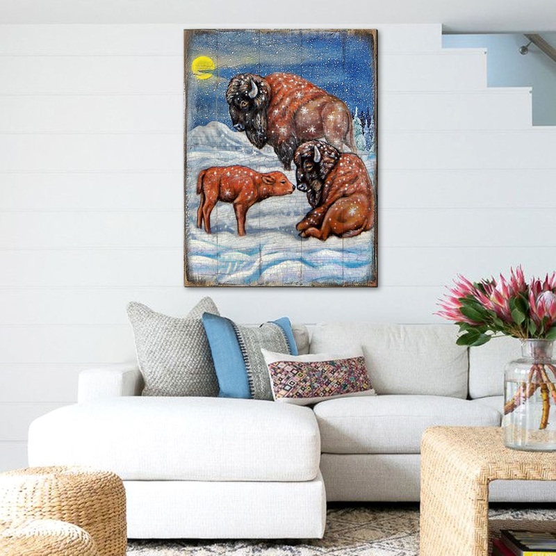 Buffalos Art Wooden Wall Art by Nature Wonders – Nature Wildlife Decor  – 95217B