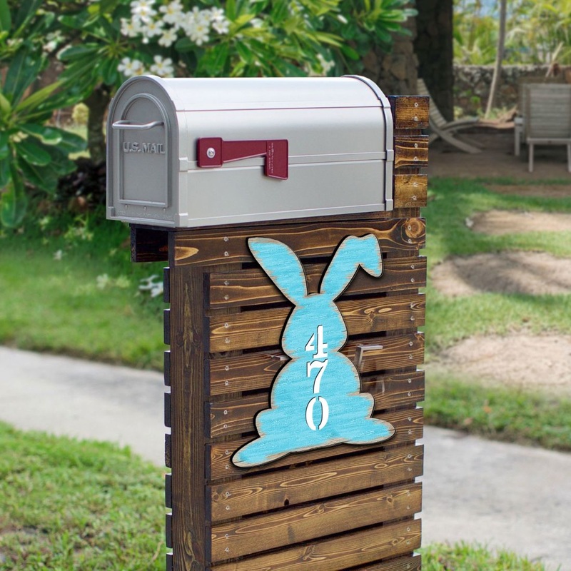 Bunny Easter Vertical Personalized House Number Sign – Easter Spring Decor – Handcrafted Wooden Address Sign – MA981343