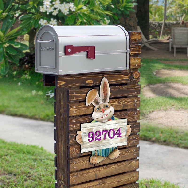 Bunny Greeter Wooden Personalized House Number Sign – Easter Spring Decor – Handcrafted Wooden Address Sign – MA81544232