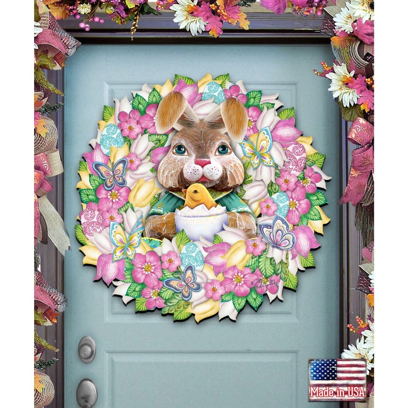 Bunny Holiday Door Wreath by G. DeBrekht – Easter Spring Decor – 8185301-2H