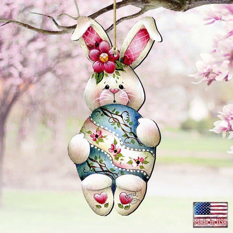 Bunny Hugs Wooden Ornaments Easter by Jamie Mills-Price – Easter Spring Decor – 8457602