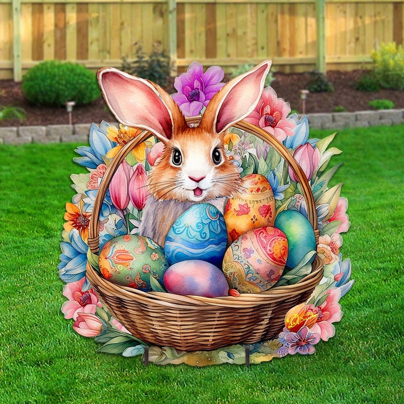 Bunny in a Basket Easter Yard Sign by G. DeBrekht – Easter Spring Decor – 8652764F
