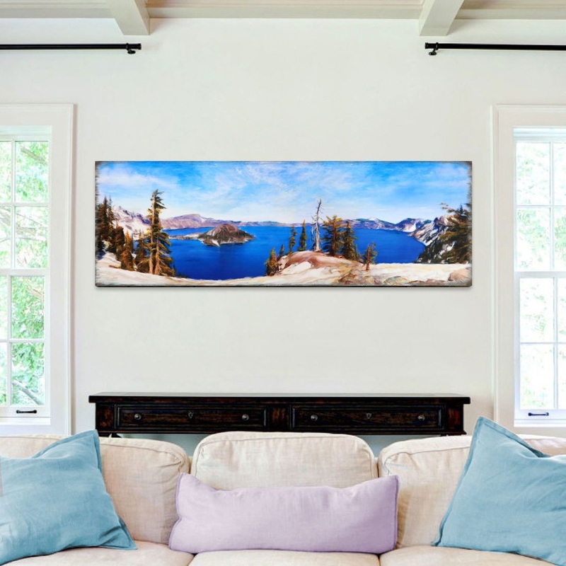 Crater Lake Oregon Wide Panorama Wooden Coastal Wall Art by Nature Wonders – Coastal Sea-Life Decor – 95388B-L