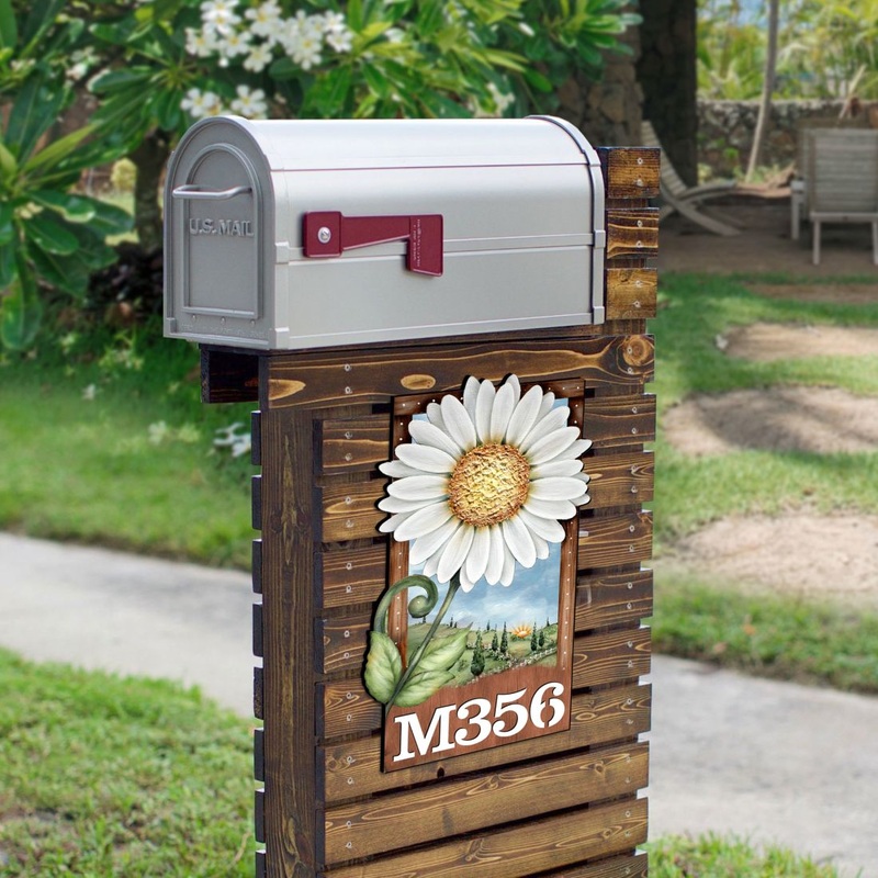 Daisy Wooden Custom House Number Sign by Jamie Mills-Price – Easter Spring Decor – Handcrafted Wooden Handcrafted Wooden Address Sign – MA8457704-MPP