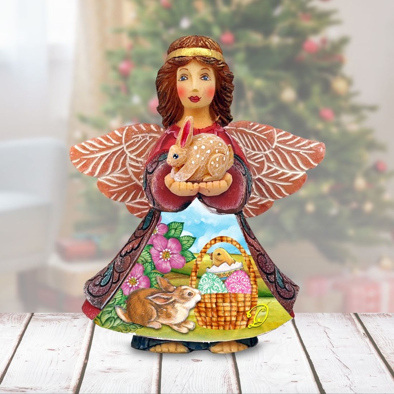 Easter Angel With Bunny Handcrafted Christmas Figurine – G. DeBrekht – Easter Spring Decor – 516662