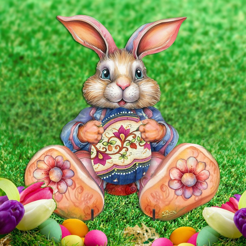 Easter Bunny Boy with Egg Easter Yard Sign by G. DeBrekht – Easter Spring Decor – 8652767F