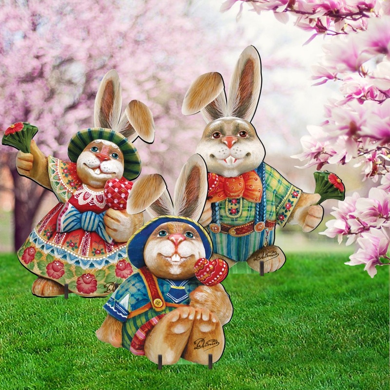 Easter Bunny Family Outdoor Decor by G. DeBrekht – Easter Spring Decor – 8154420F-S3