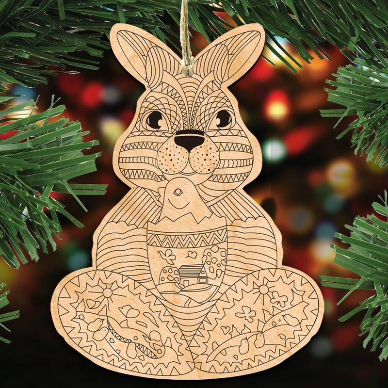 Easter Bunny with Chick DIY Set of 3 Coloring Decorative Holiday Ornament 8344502-S3 by G. DeBrekht