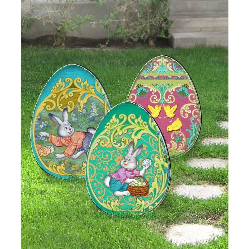 Easter Egg Hunt Outdoor Garden Decor Set of 3 by G. DeBrekht – Easter Spring Decor – 8198712-3M-S3