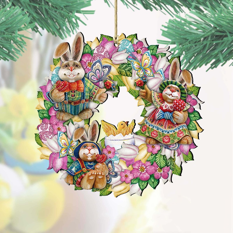 Easter Family Wreath Wooden Ornaments by G. DeBrekht – Easter Spring Decor – 8185301-3