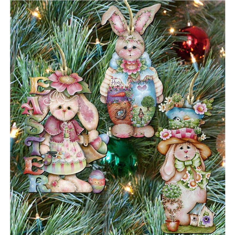 Easter Wooden Ornaments Set of 3 by Jamie Mills-Price – Easter Spring Decor – 8100086S3-MP