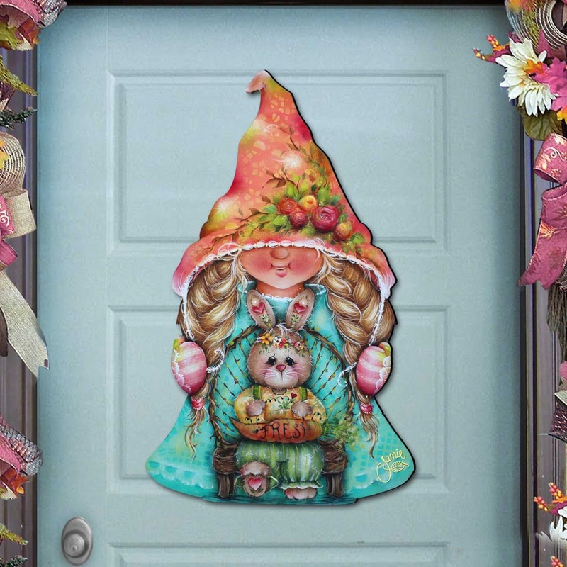 Gnome Girl Bunny Easter Door Decor by Jamie Mills-Price – Easter Spring Decor – 8457610H