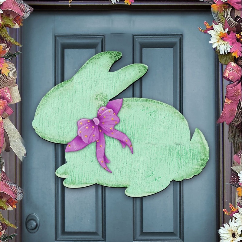 Green Bunny Rabbit Easter Door Decor by G. DeBrekht – Easter Spring Decor – 987213H
