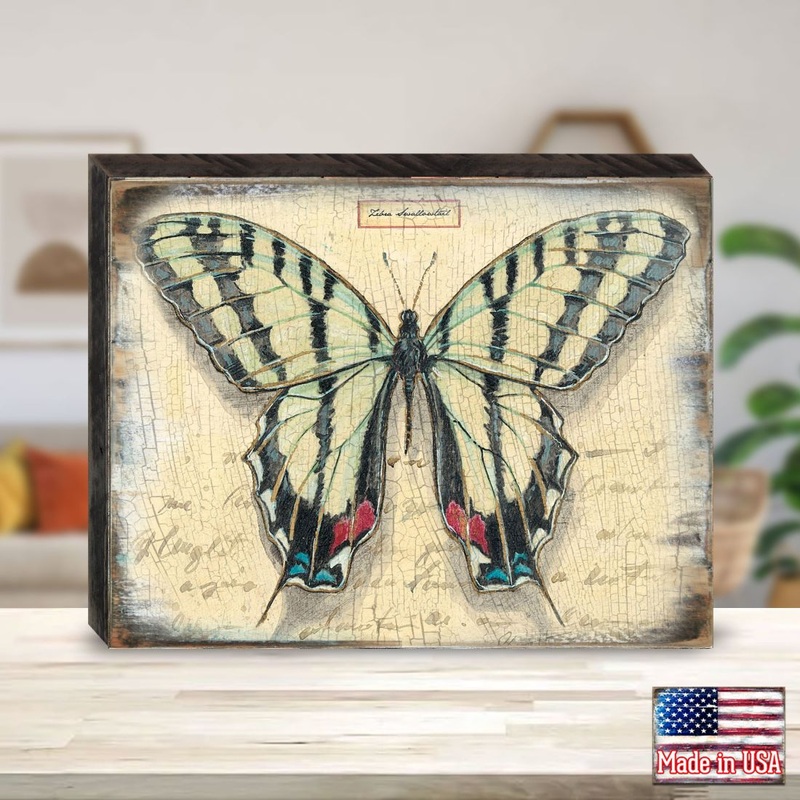 Mykonos Vintage Butterfly Wooden Wall Art by Nature Wonders – Nature Wildlife Decor  – 95315B
