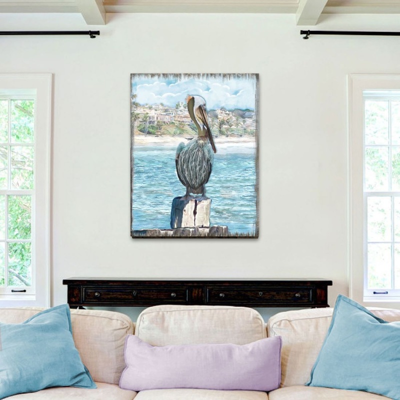 Ocean Serenity Pelicans Wooden Coastal Wall Art by Nature Wonders – Coastal Sea-Life Decor – 95252-3B