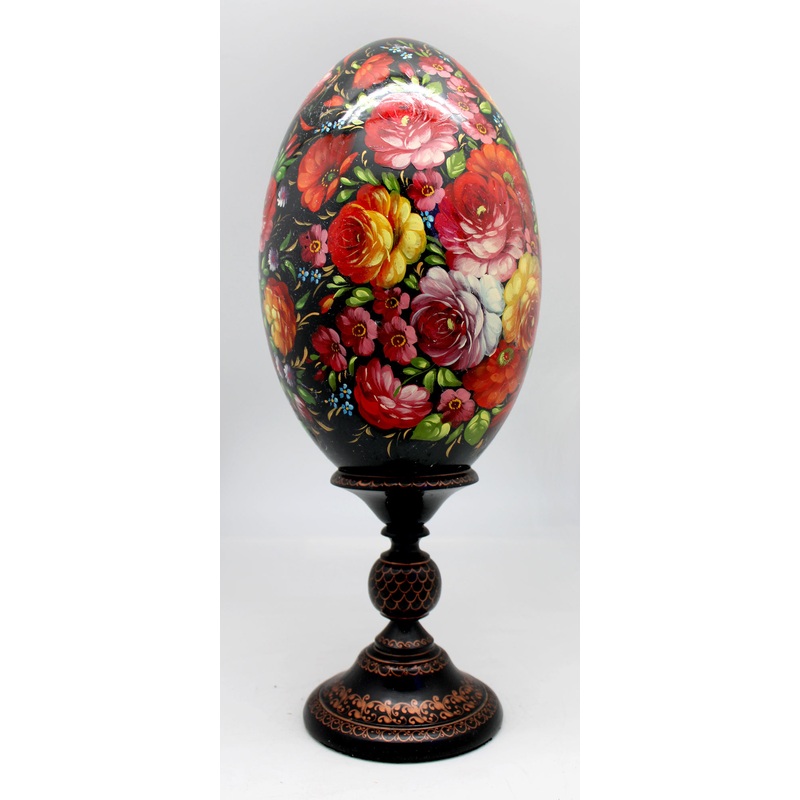 One-of-a-Kind Easter Egg Zhostovo Floral Birds Authentic Hand-Painted Wooden Decor 11 Tall by  – Functional Kitchenware for Table and Unique Wall Decor
