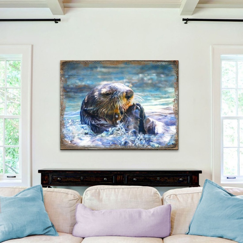 Otter Wooden Coastal Wall Art by Nature Wonders – Coastal Sea-Life Decor – 95239B