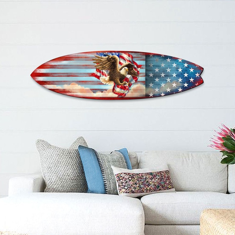Patriotic American Flag Surfboard Coastal Door Art by D. Gelsinger – American Christmas Decor – 8490108HS