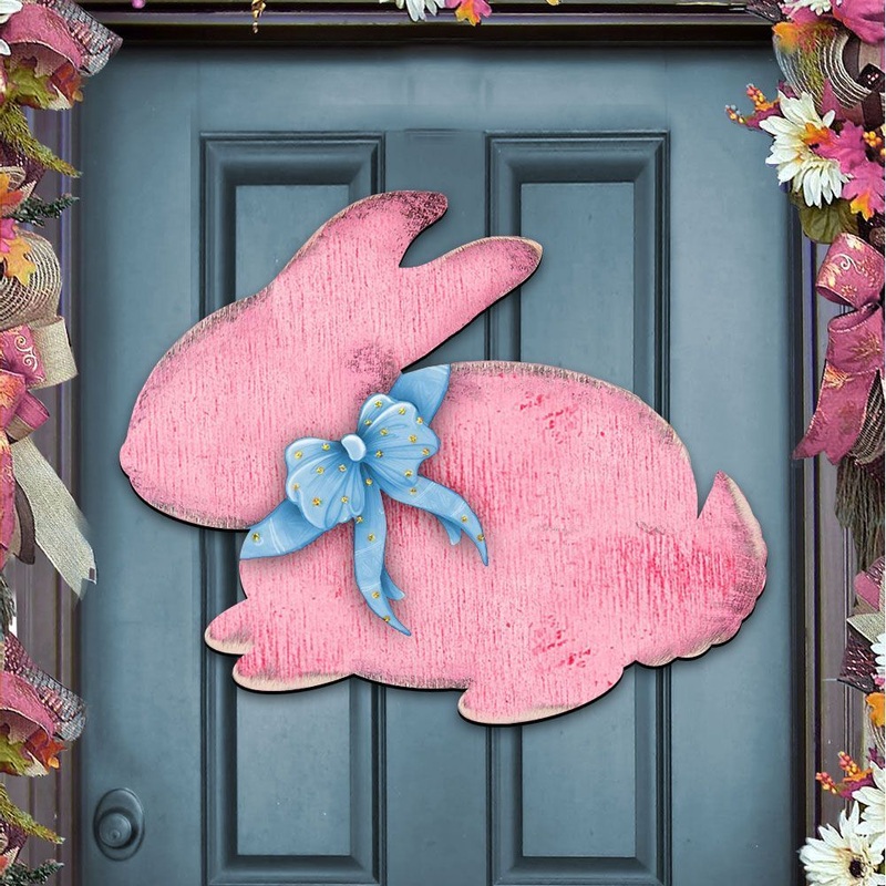 Pink Bunny Rabbit Easter Door Dcor by G. DeBrekht – Easter Spring Dcor – 987211H